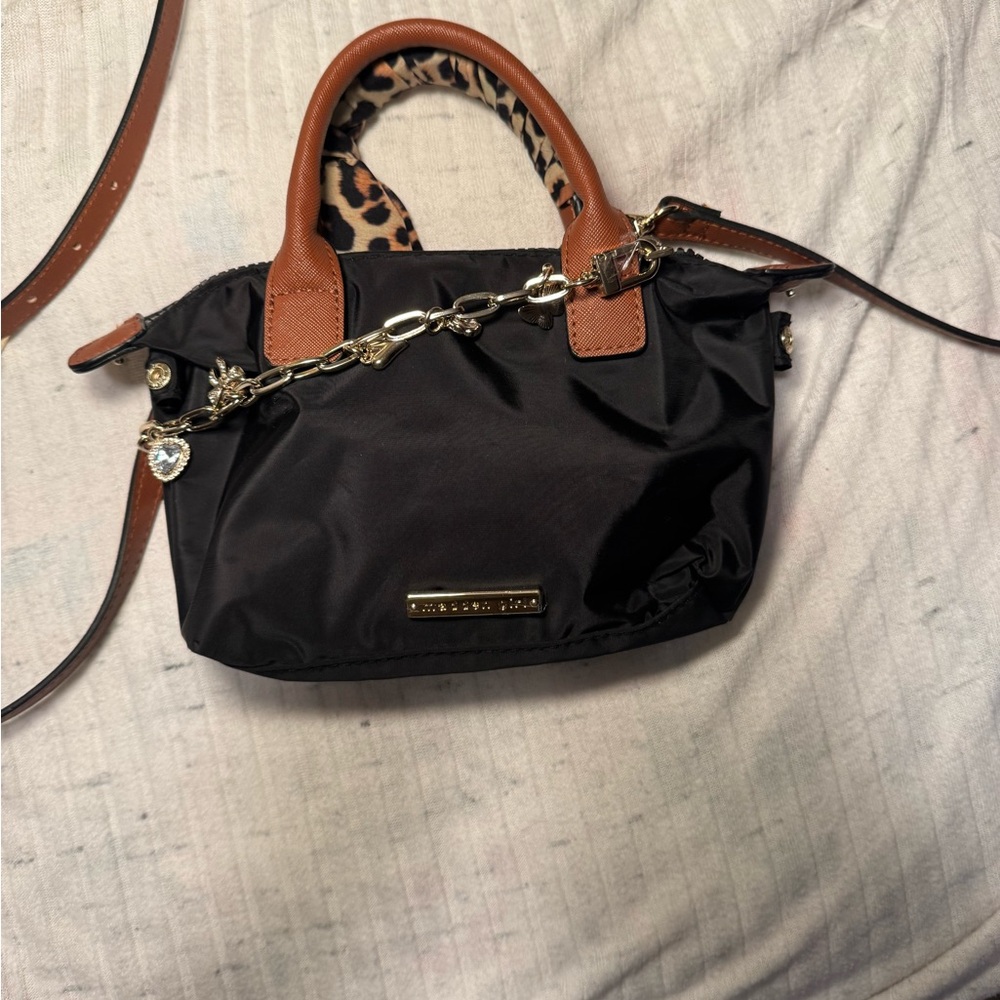 Madden Girl Black and Brown Mini Bag with Leopard Accent